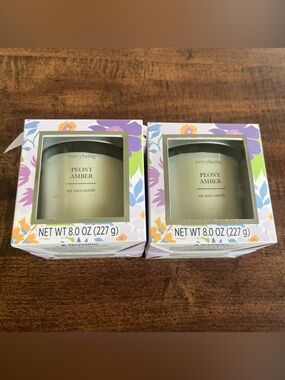Lot 2 Every Being Peony Amber Soy Wax Candles 8oz Floral Scent Gift New